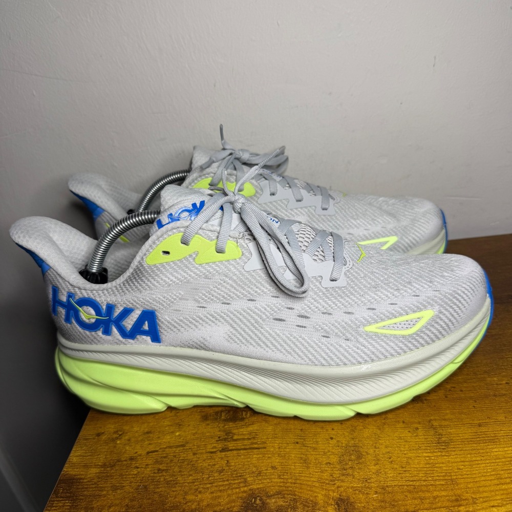 Hoka Clifton 9 Running Shoes Men Size 11 Gray Yellow Blue 1127895 STLC